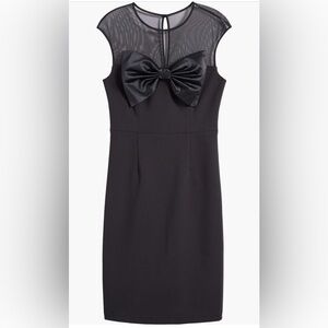 NWT Eliza J Bow Mesh Yoke Sheath Size 8 Dress Midi Sleek Elegant Timeless Luxury